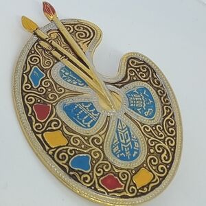 * Vintage Made In Spain Damascene Artist Palette Painting Pin Brooch
